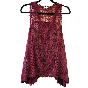 Vintage Y2K Eyeshadow Burgundy Lace‎ Sleeveless Top Fairy Whismigoth